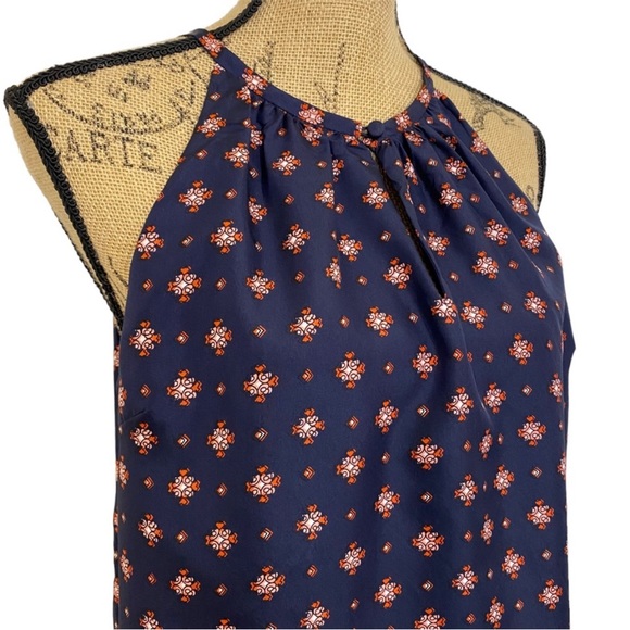 J. Crew Silk Navy Medallion Blouse w/ Keyhole & Button Closure- size 10 - Picture 4 of 11